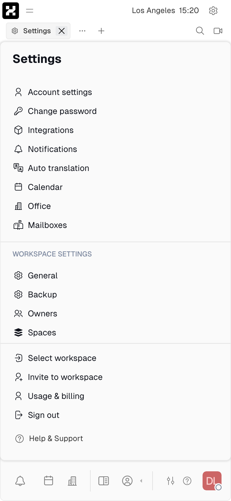 Account settings (profile, password, integrations, notifications, calendar) (mobile)