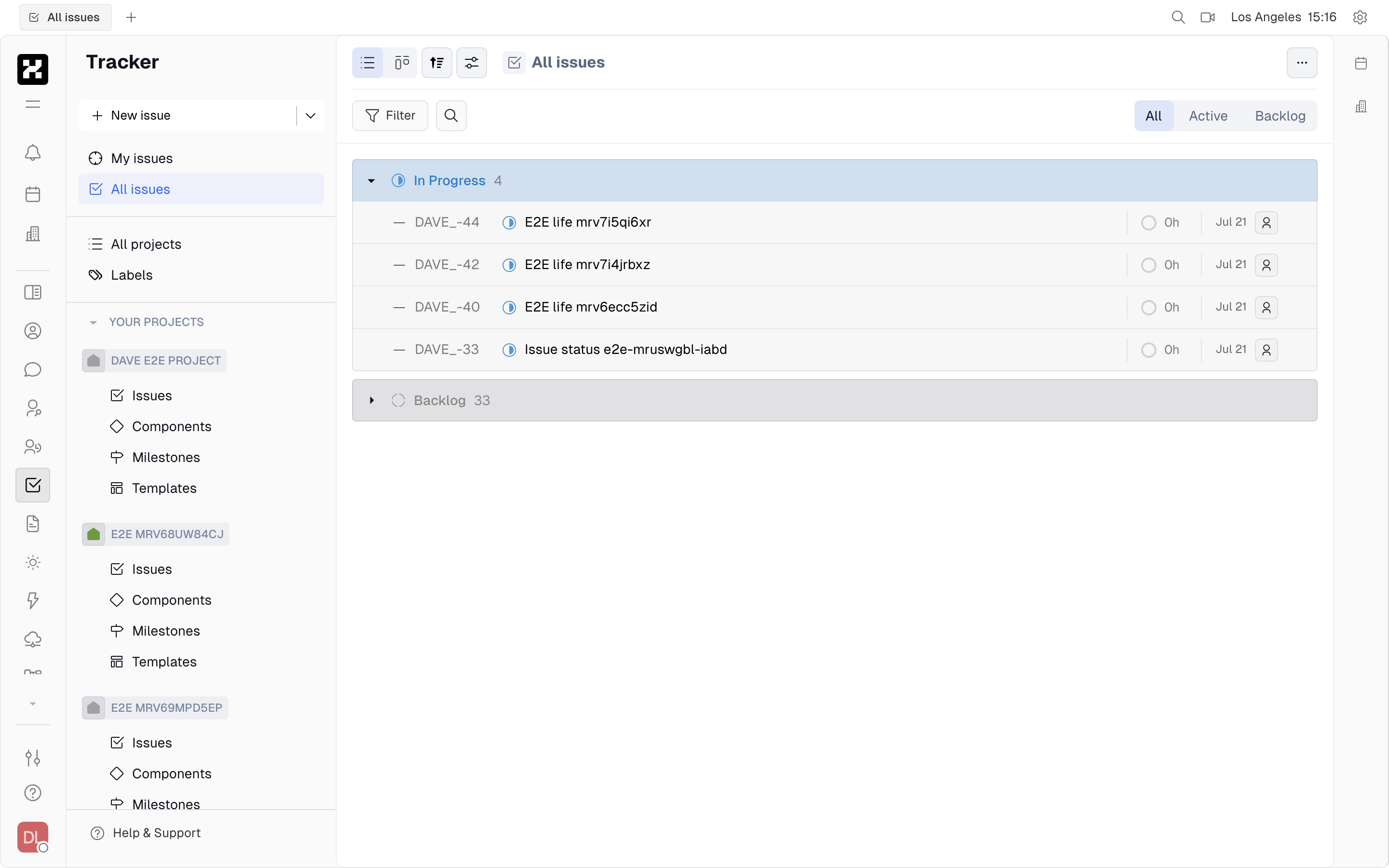 All Issues view listing issues across projects