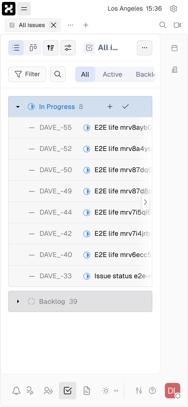 All Issues view listing issues across projects (mobile)