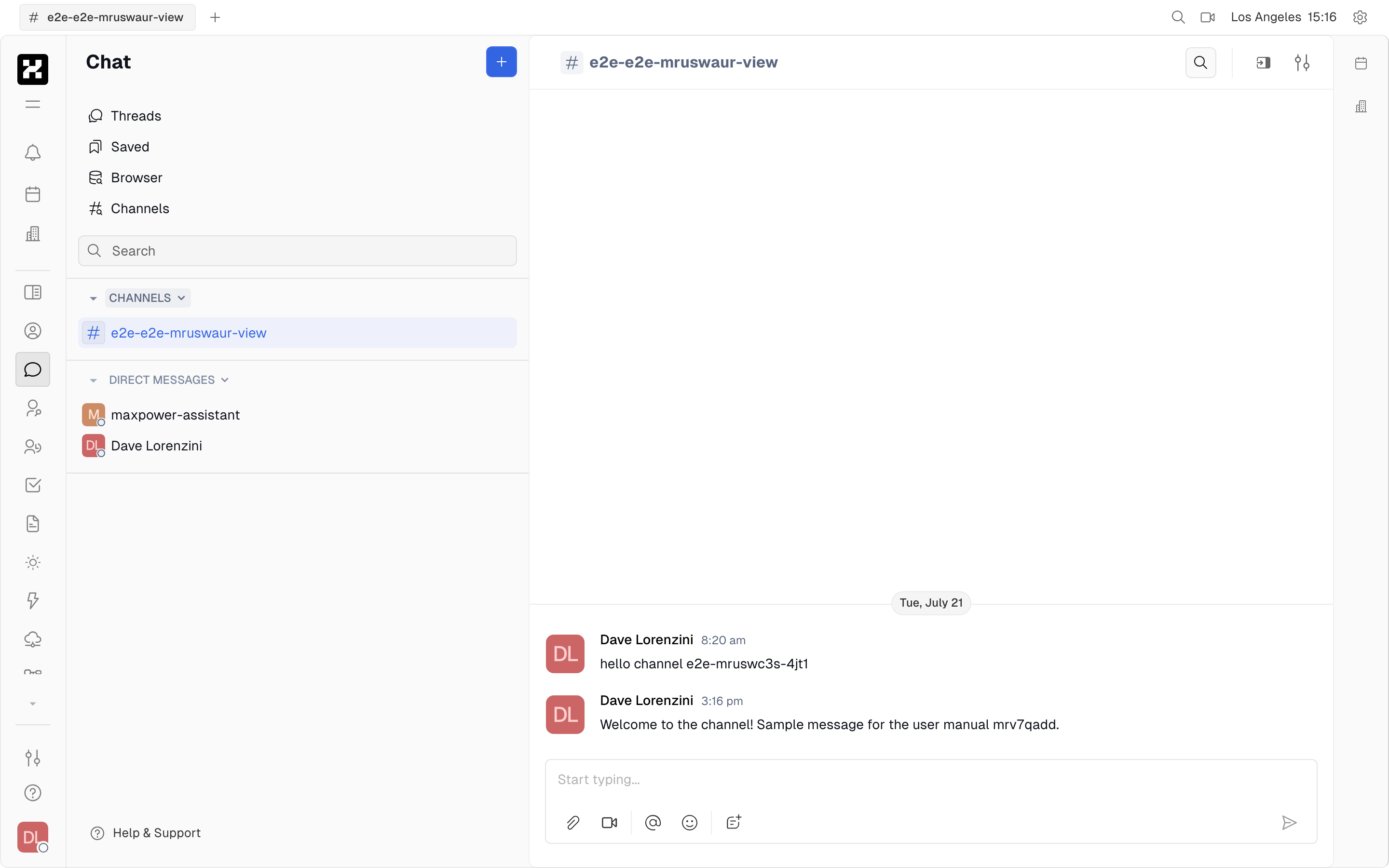 A channel thread with posted messages and the message composer