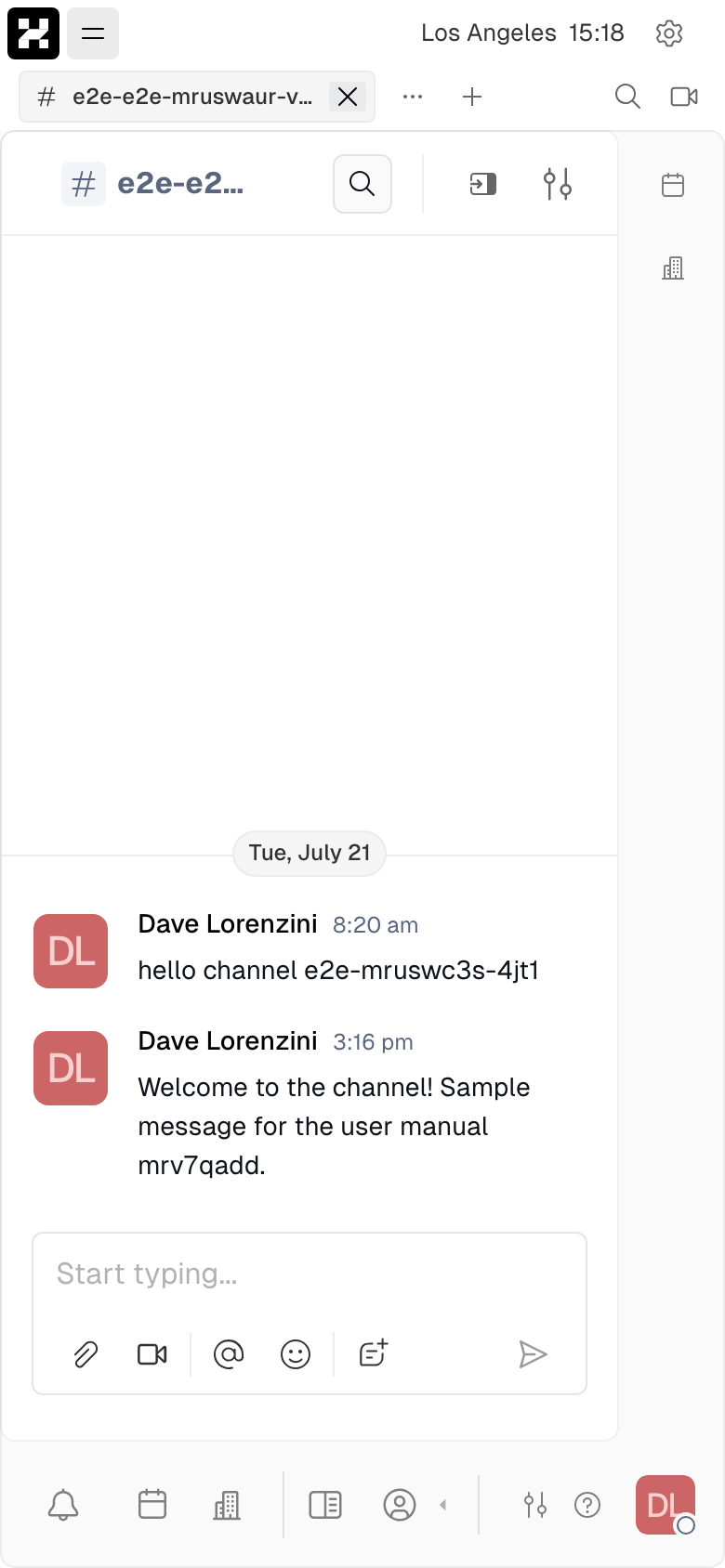 A channel thread with posted messages and the message composer (mobile)