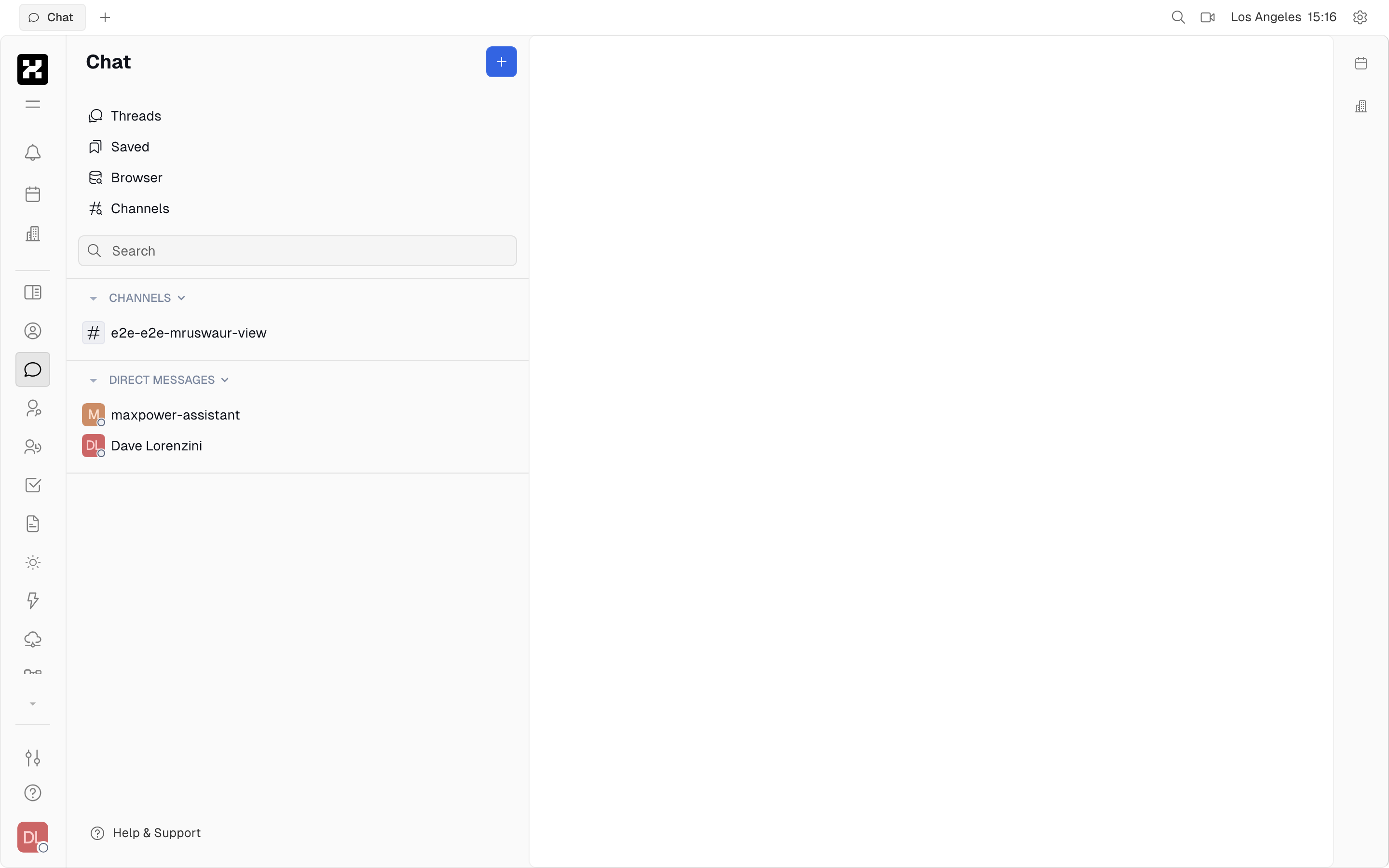 Chat navigator with the Channels list and Direct messages