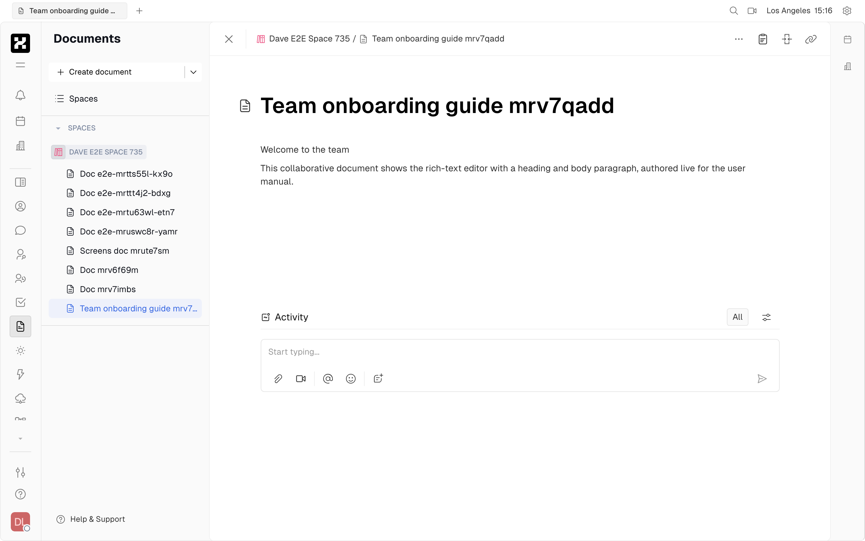 A collaborative document with a heading and body text in the rich-text editor