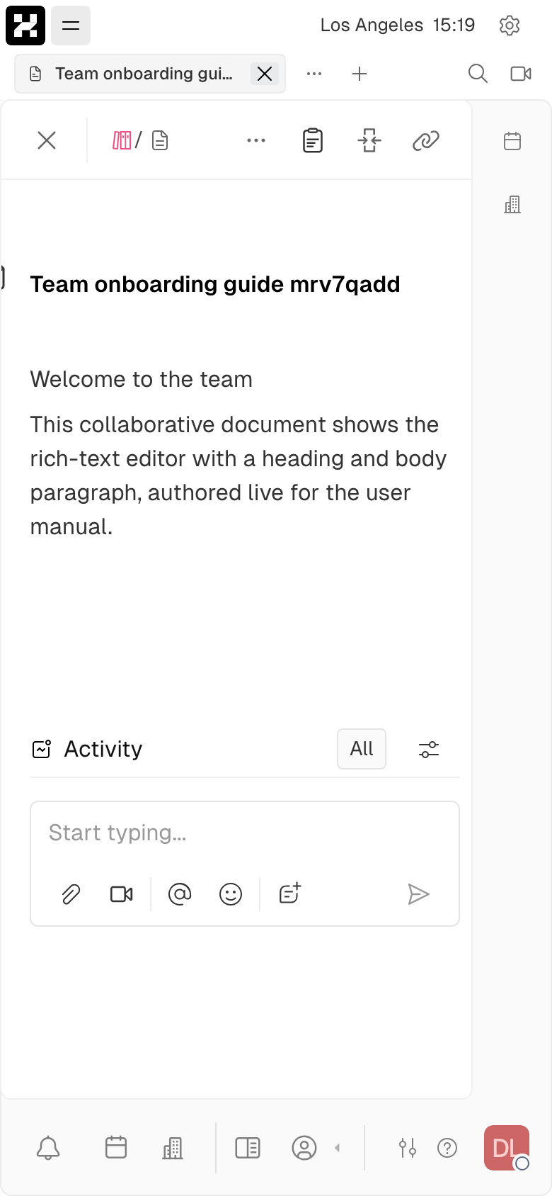 A collaborative document with a heading and body text in the rich-text editor (mobile)