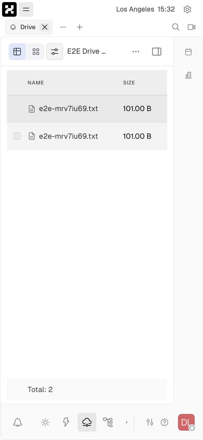 A drive containing uploaded files (name, size, created by) (mobile)